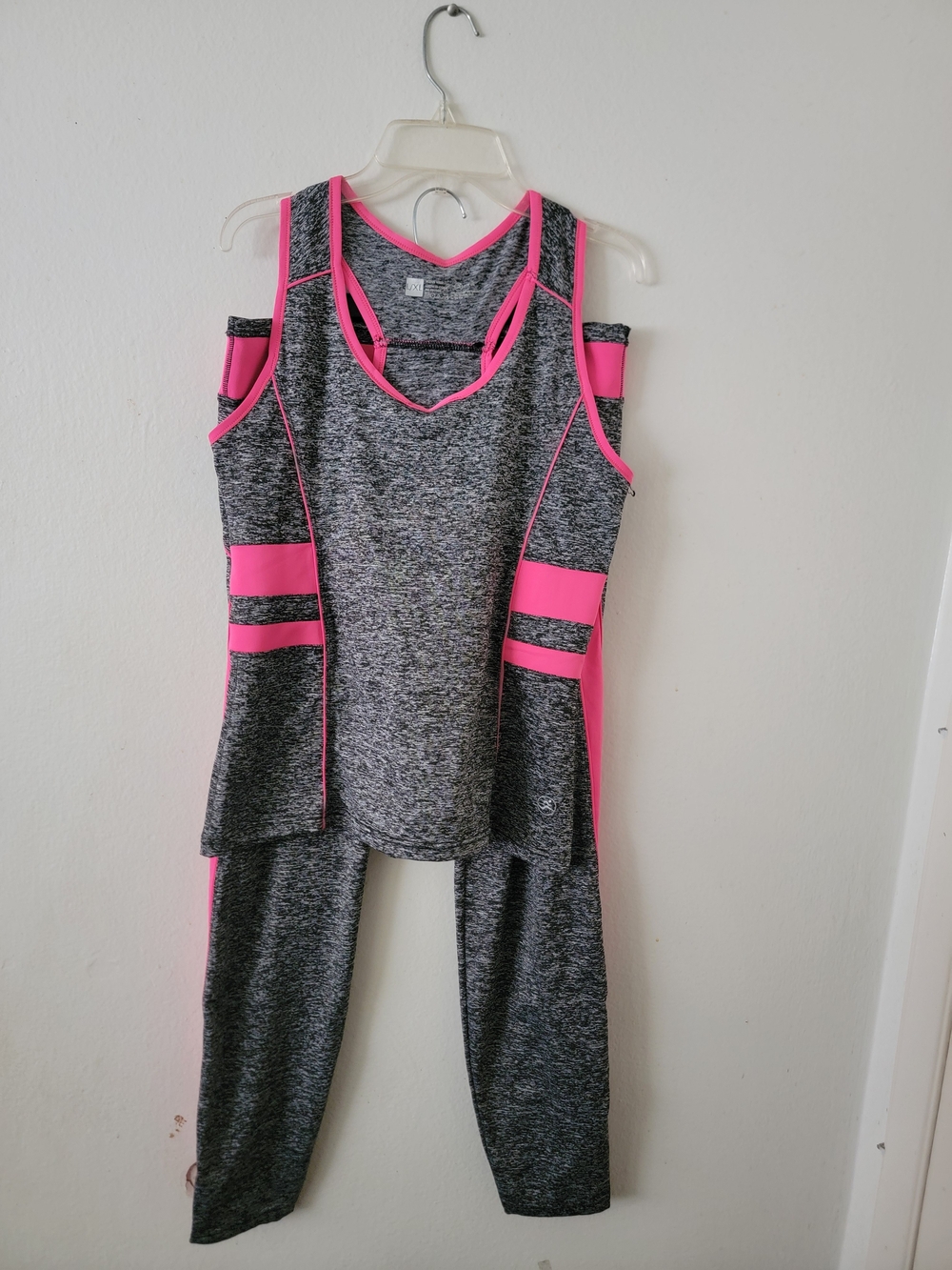 Grey & Hot Pink Athletic Tank and Legging Set